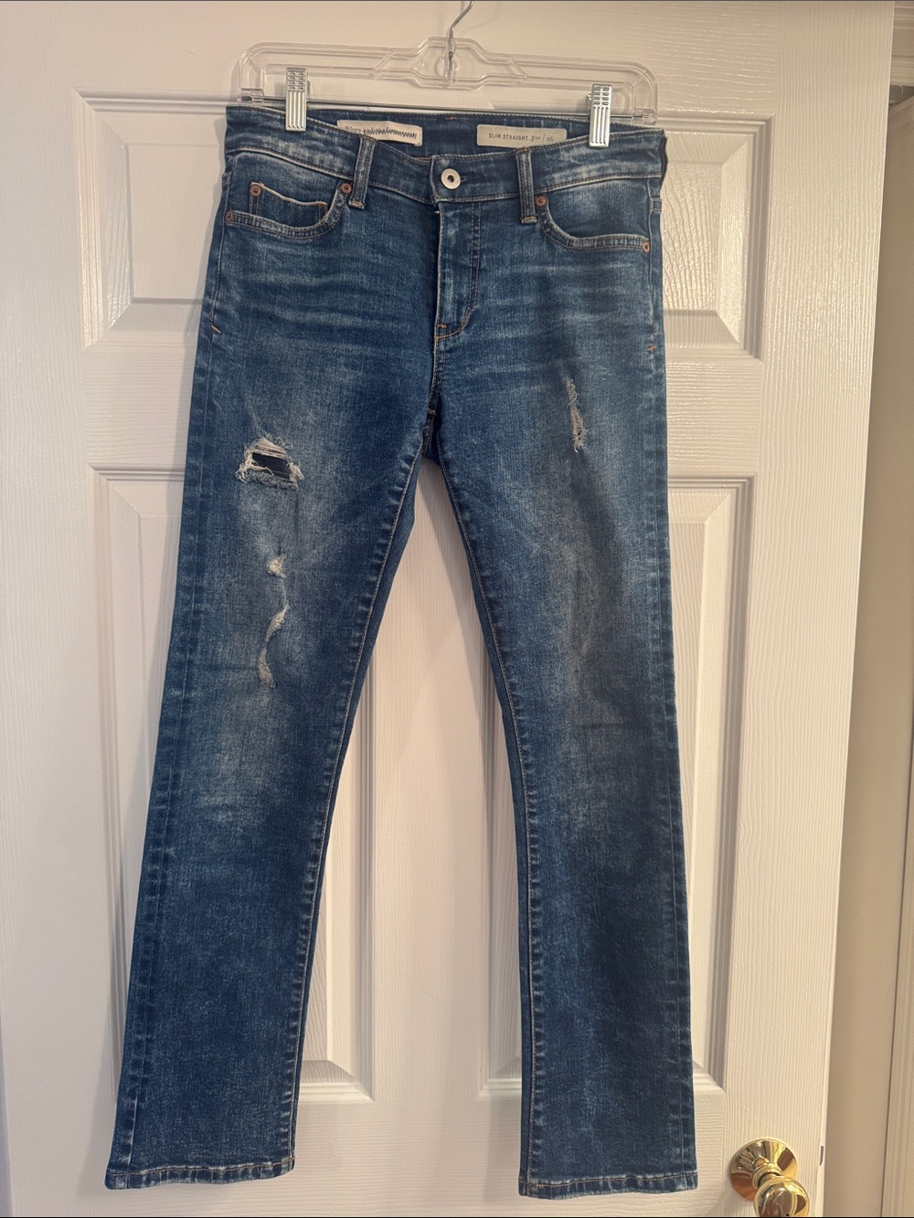 Pilcro Blue Distressed Slim Straight Jeans